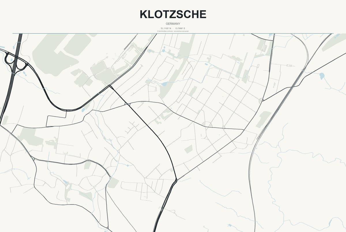 Klotzsche, Germany City Map Aluminum Sign in Headline Atlas style