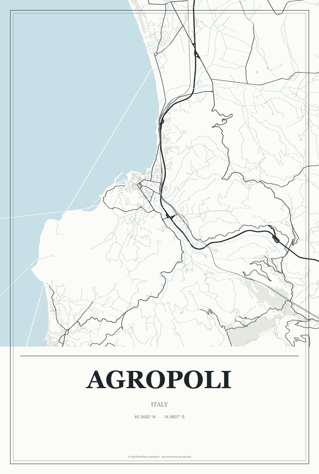 Agropoli, Italy City Map Aluminum Sign in Gallery Air style