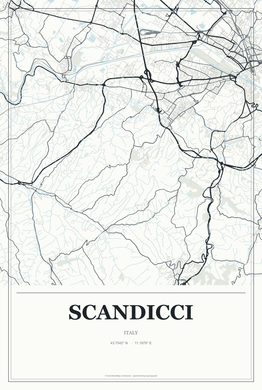 Scandicci, Italy City Map Aluminum Sign in Gallery Air style