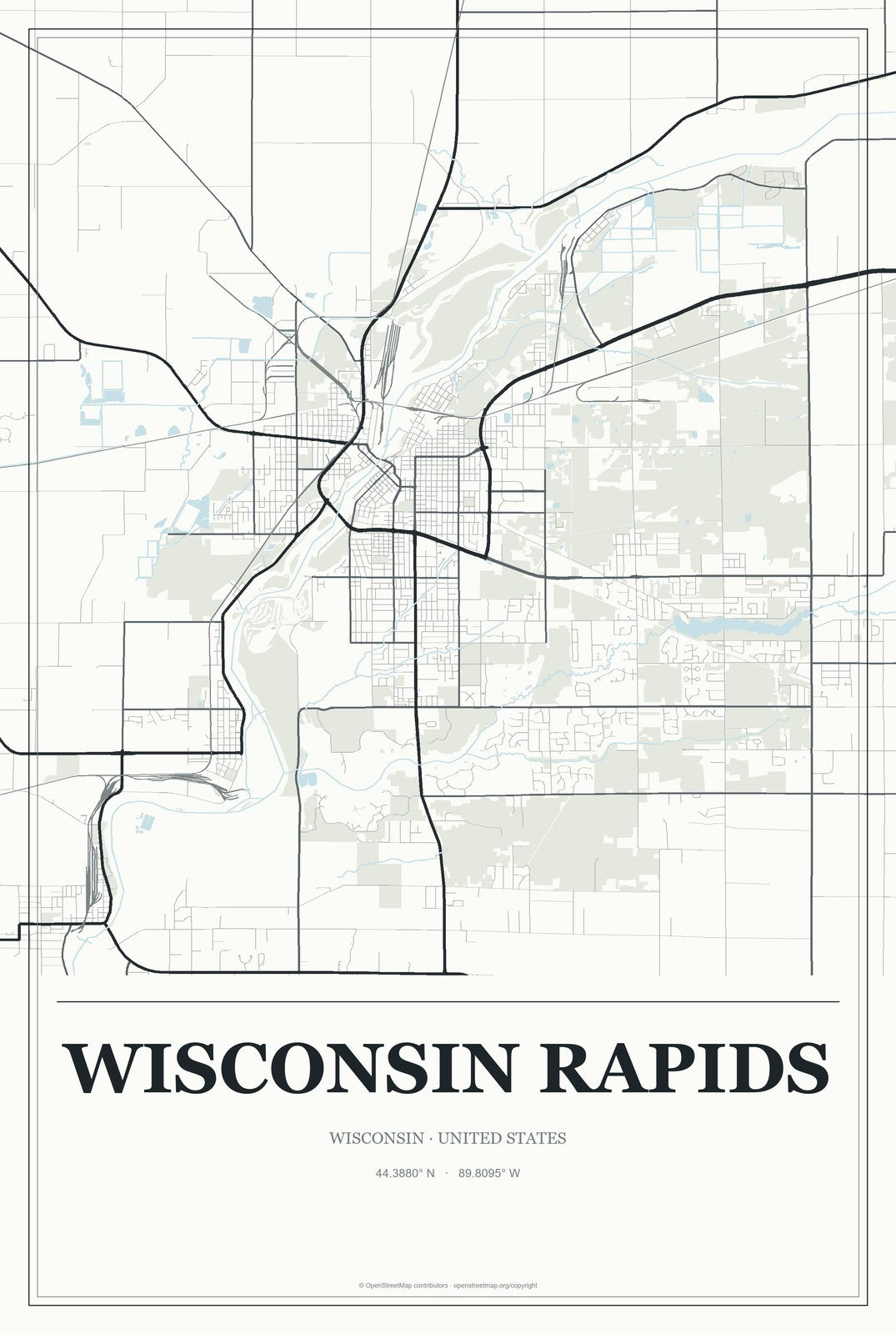 Wisconsin Rapids, Wisconsin City Map Aluminum Sign in Gallery Air style