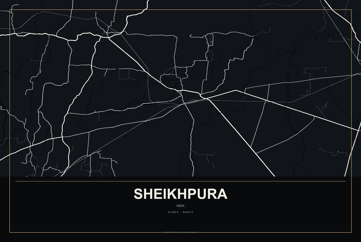 Sheikhpura, India City Map Aluminum Sign in Metropolitan Noir style