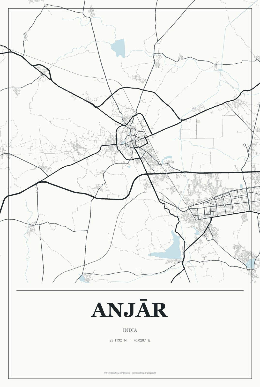 Anjār, India City Map Aluminum Sign in Gallery Air style