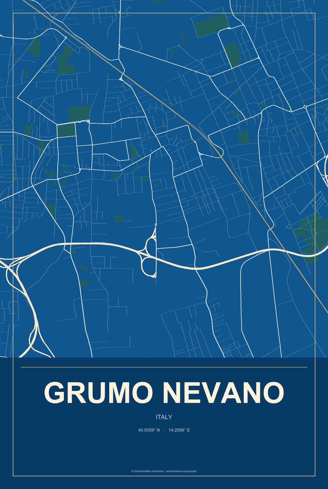Grumo Nevano, Italy City Map Aluminum Sign in Harbor Cobalt style