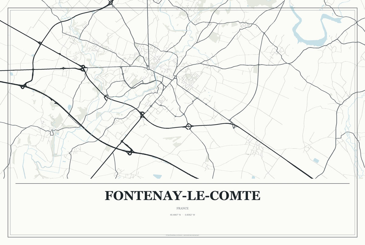 Fontenay-le-Comte, France City Map Aluminum Sign in Gallery Air style