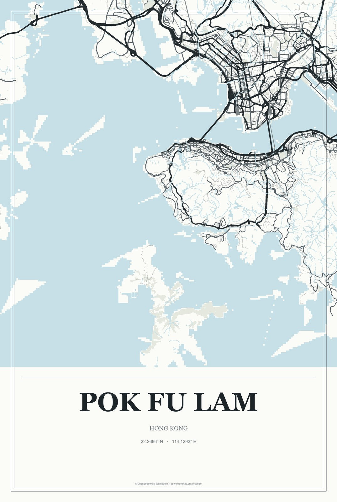 Pok Fu Lam, Hong Kong City Map Aluminum Sign in Gallery Air style