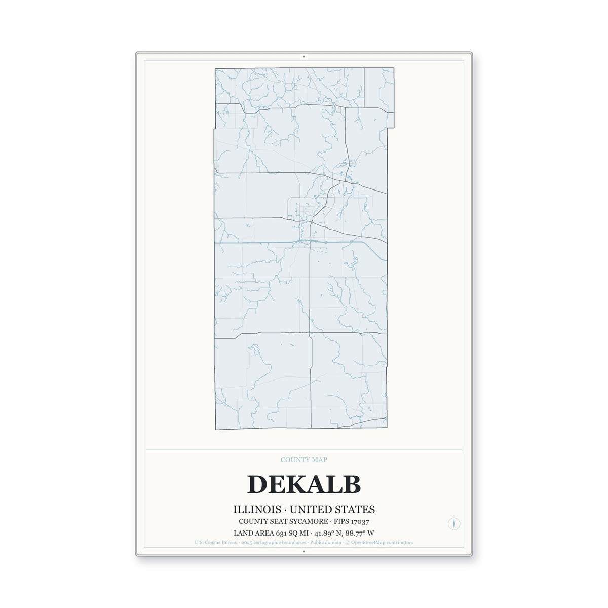DeKalb County, Illinois Map Aluminum Sign in Gallery Air style