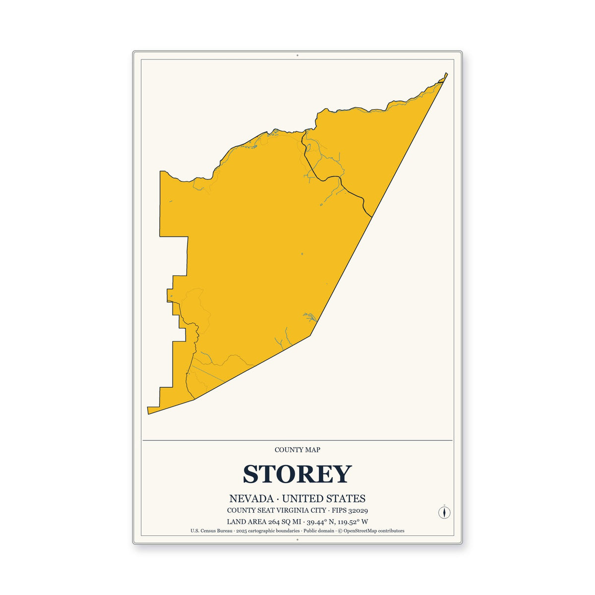 Storey County, Nevada Map Aluminum Sign in Citrine Modern style