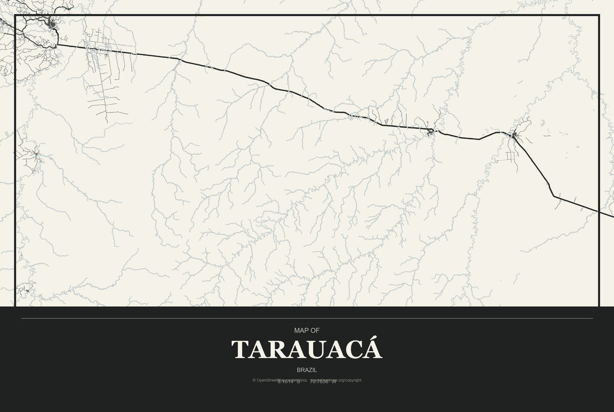 Tarauacá, Brazil City Map Aluminum Sign in Museum Plaque style