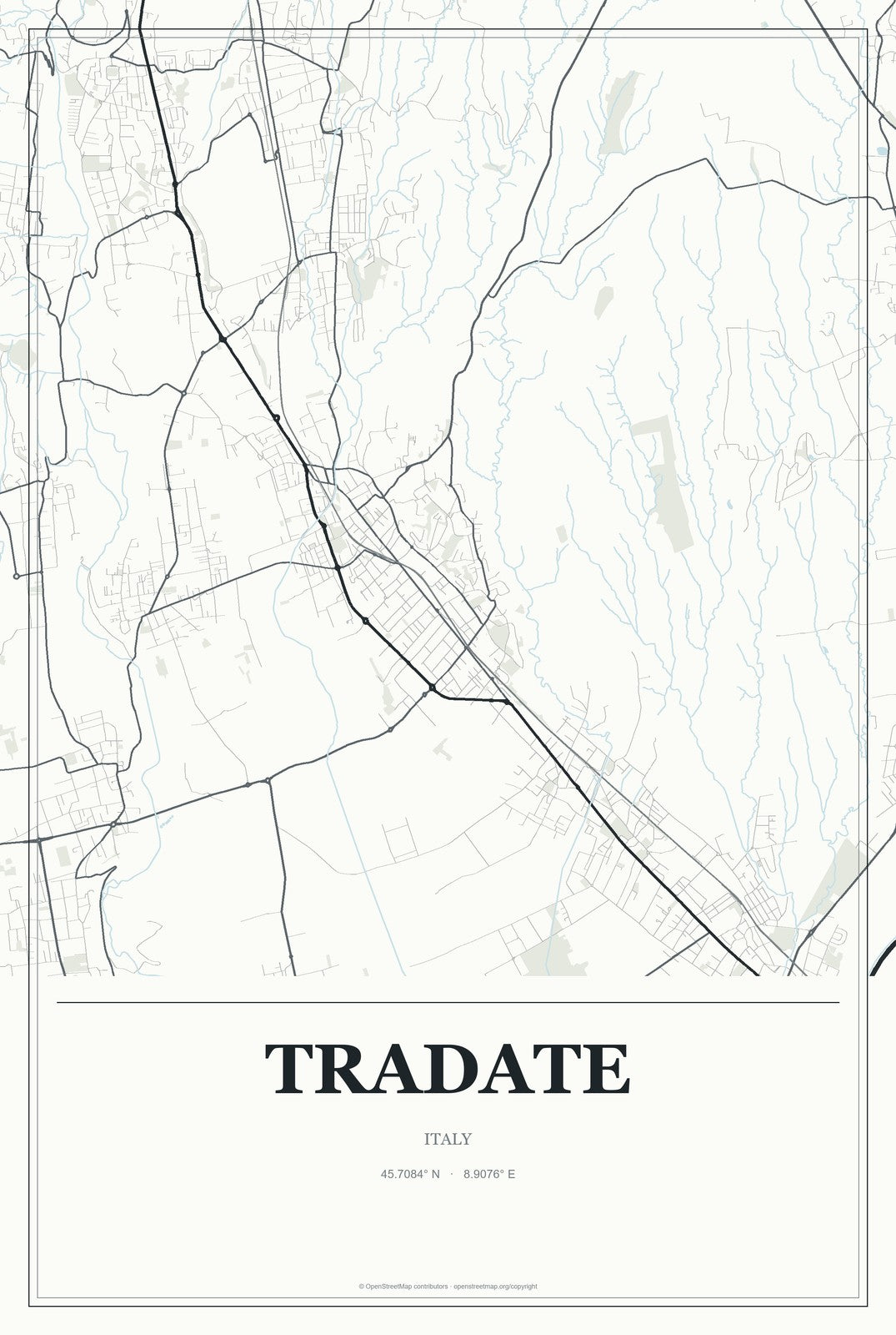 Tradate, Italy City Map Aluminum Sign in Gallery Air style