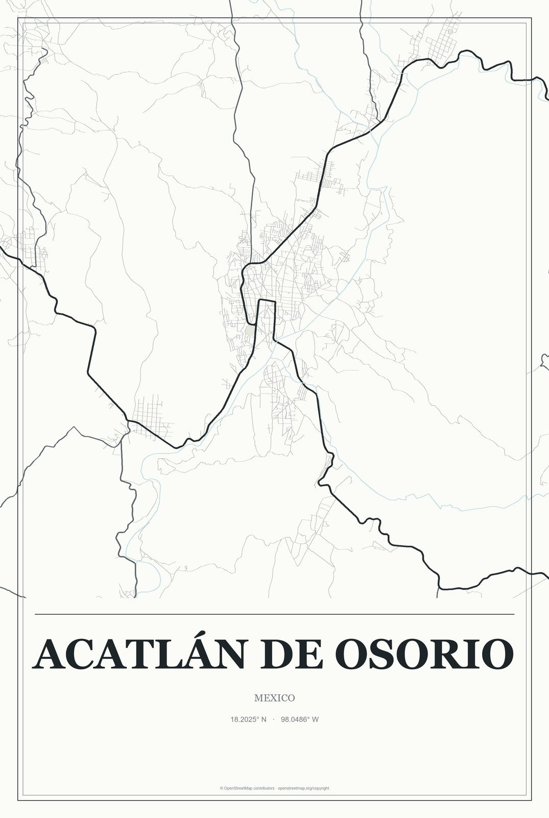 Acatlán de Osorio, Mexico City Map Aluminum Sign in Gallery Air style