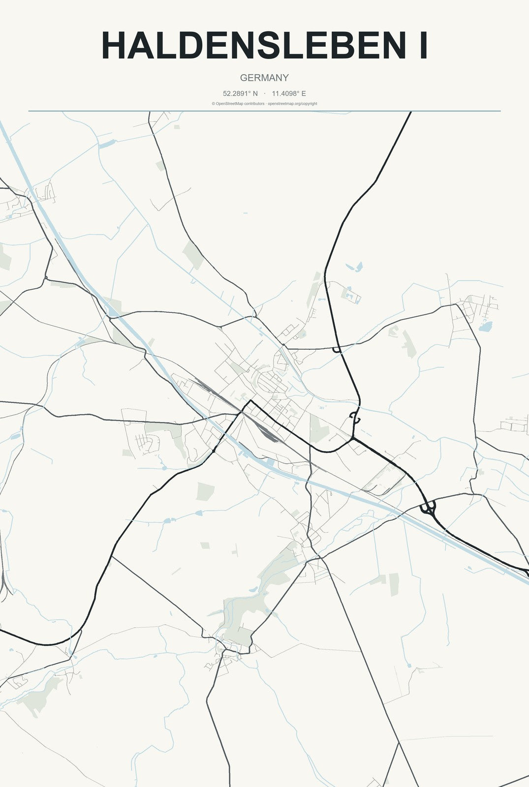 Haldensleben I, Germany City Map Aluminum Sign in Headline Atlas style
