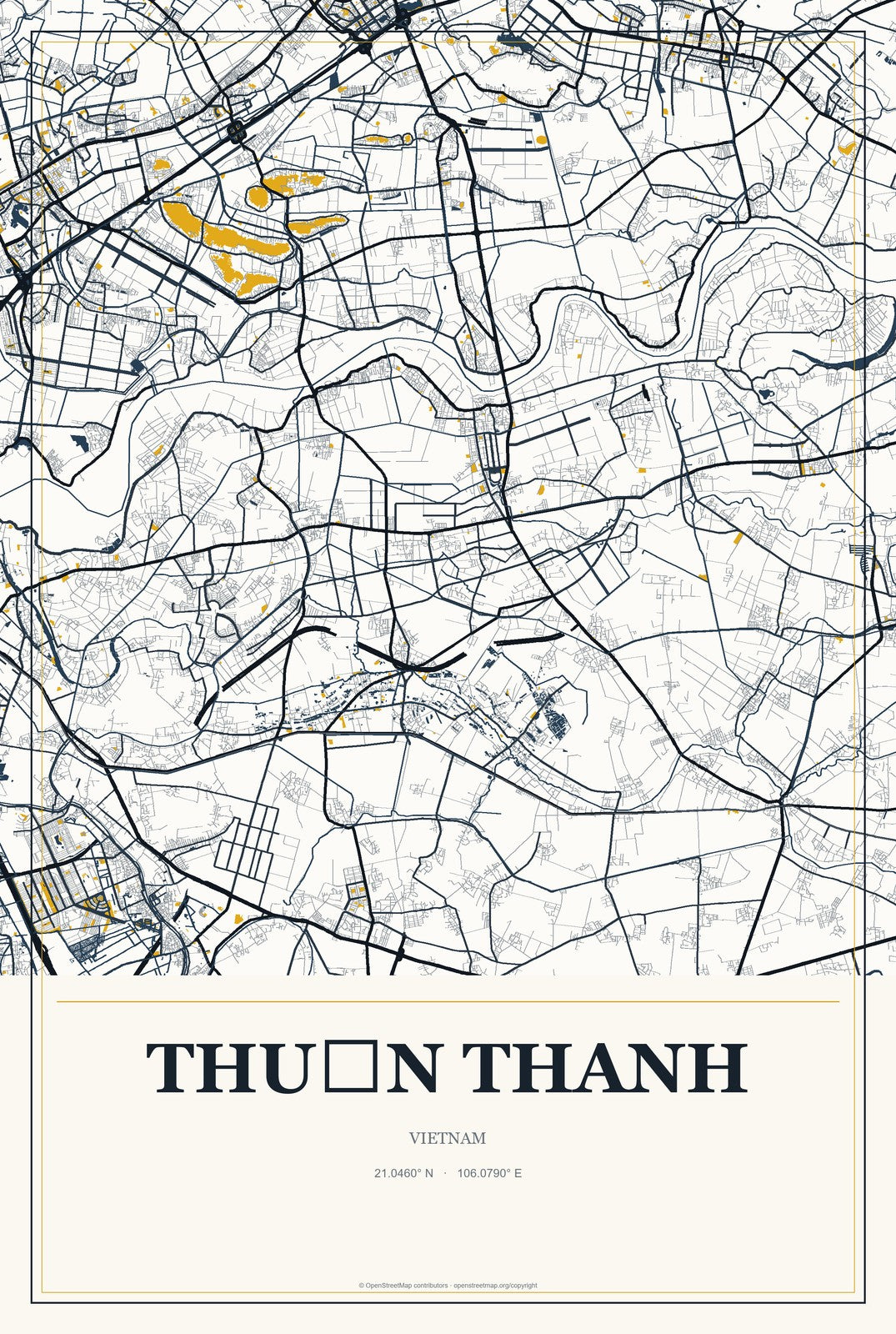 Thuận Thanh, Vietnam City Map Aluminum Sign in Citrine Modern style