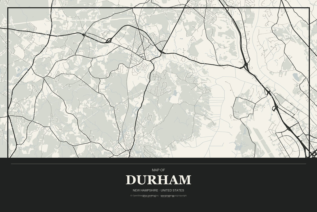 Durham, New Hampshire City Map Aluminum Sign in Museum Plaque style