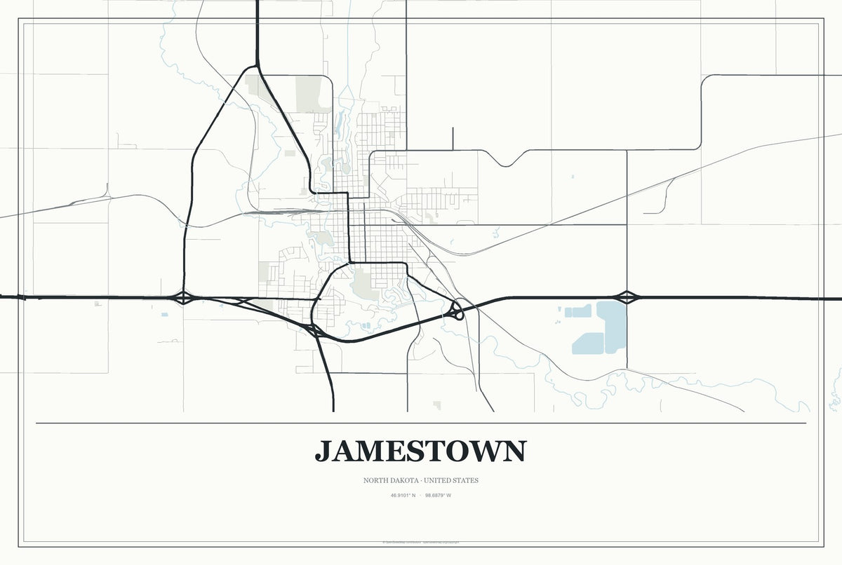 Jamestown, North Dakota City Map Aluminum Sign in Gallery Air style
