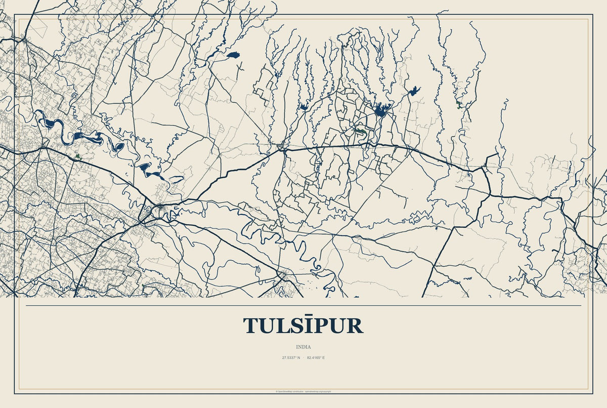 Tulsīpur, India City Map Aluminum Sign in Coastal Cutout style