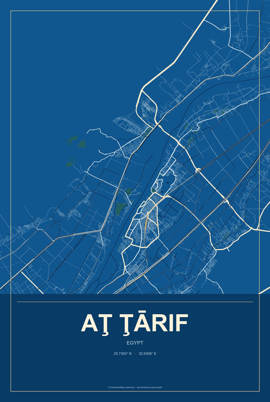 Aţ Ţārif, Egypt City Map Aluminum Sign in Harbor Cobalt style