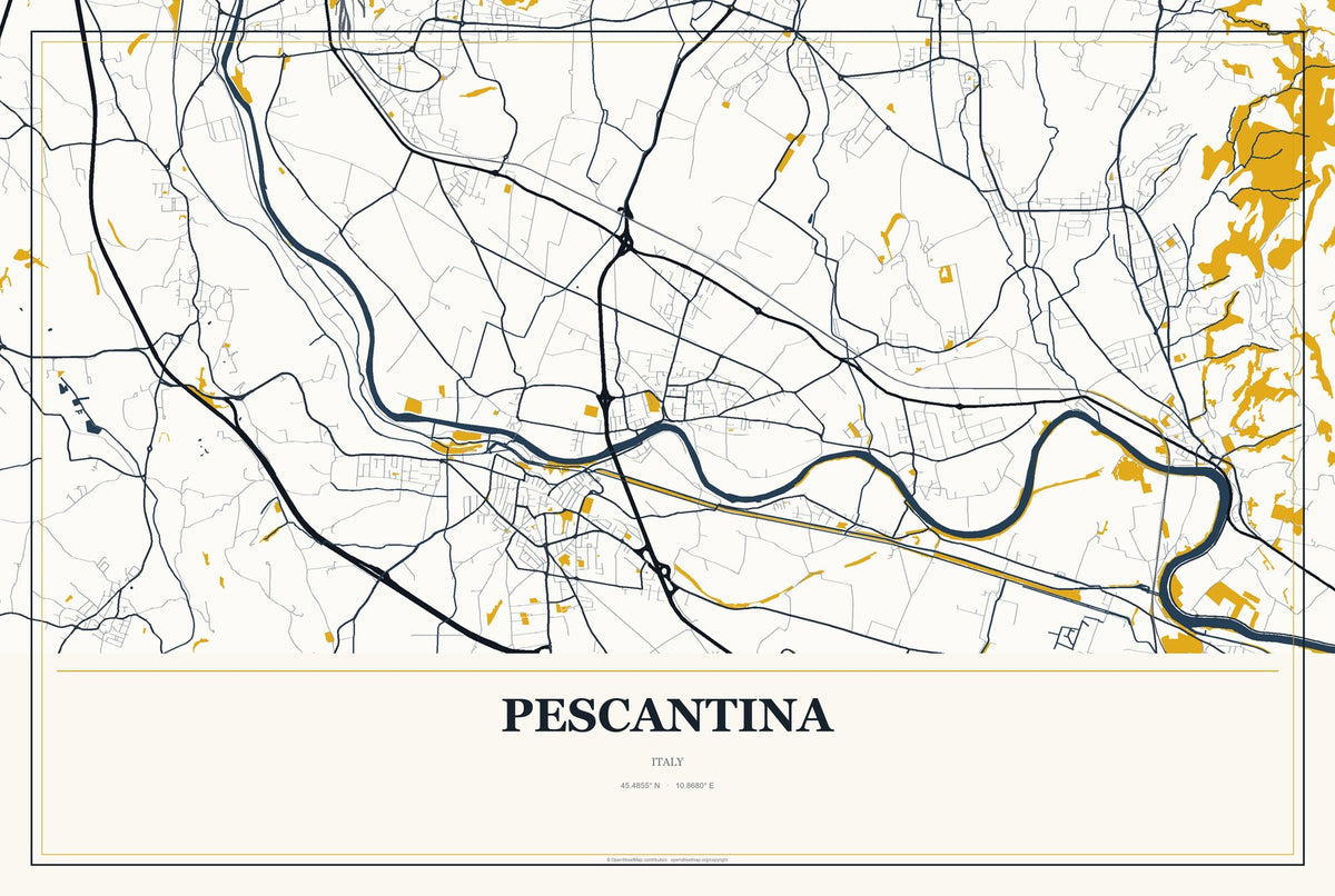 Pescantina, Italy City Map Aluminum Sign in Citrine Modern style