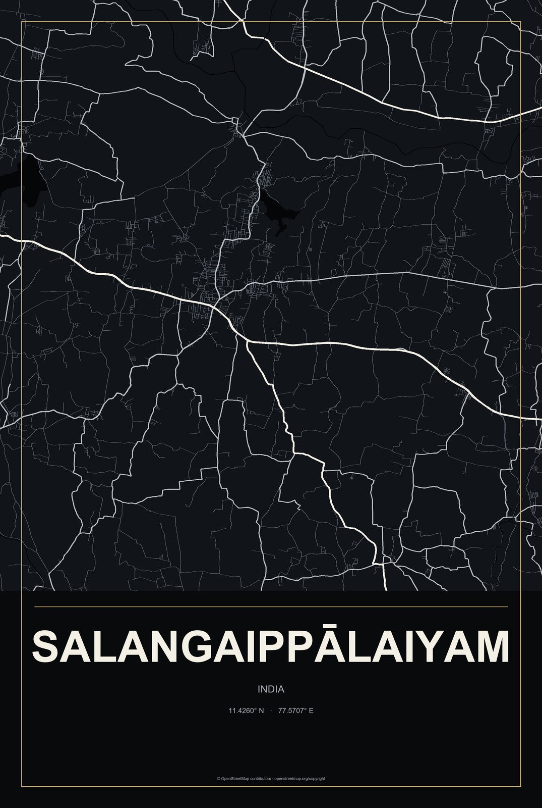 Salangaippālaiyam, India City Map Aluminum Sign in Metropolitan Noir style