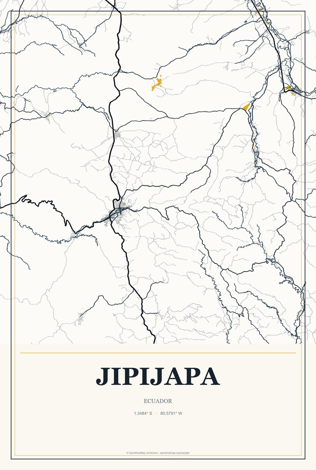 Jipijapa, Ecuador City Map Aluminum Sign in Citrine Modern style