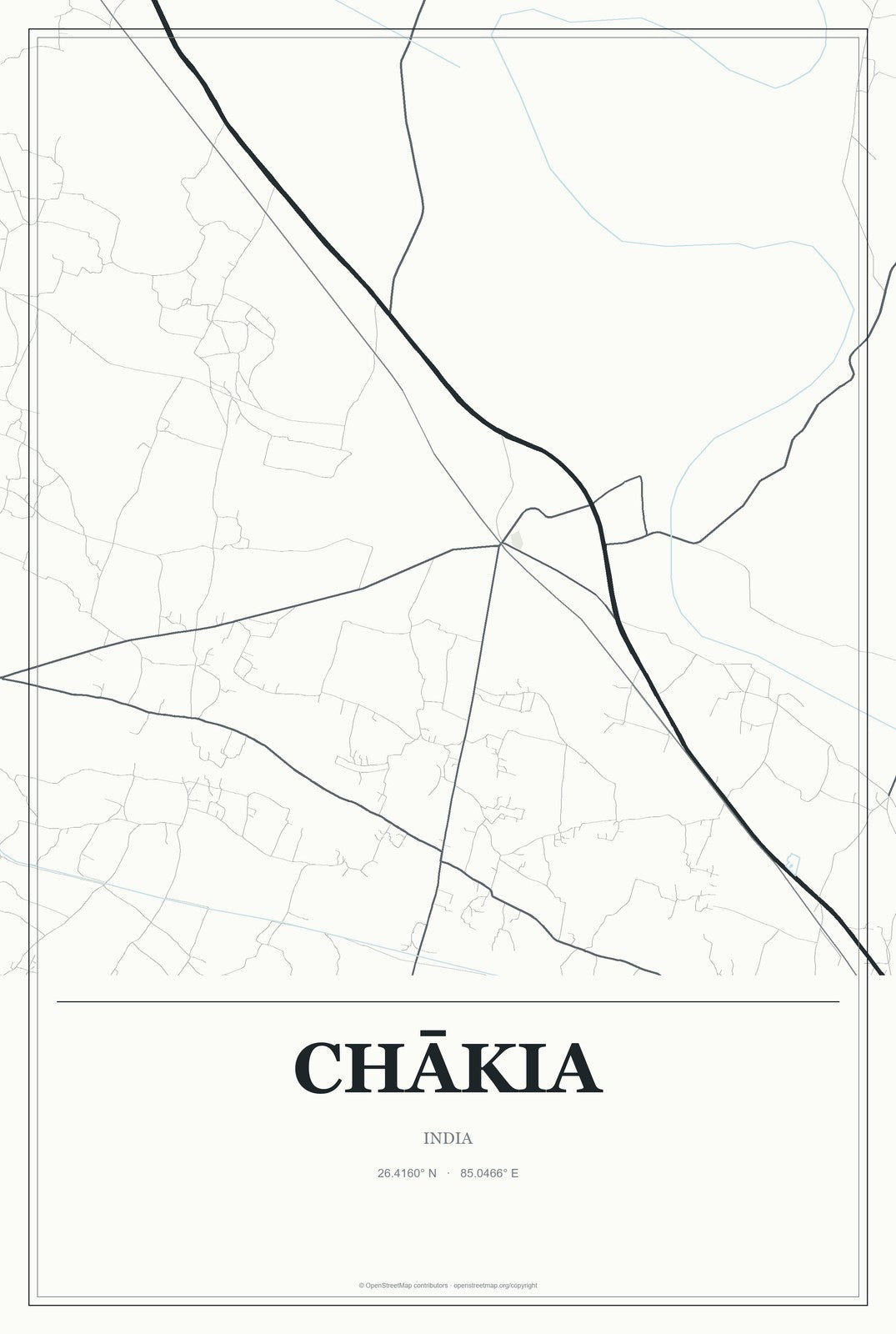 Chākia, India City Map Aluminum Sign in Gallery Air style