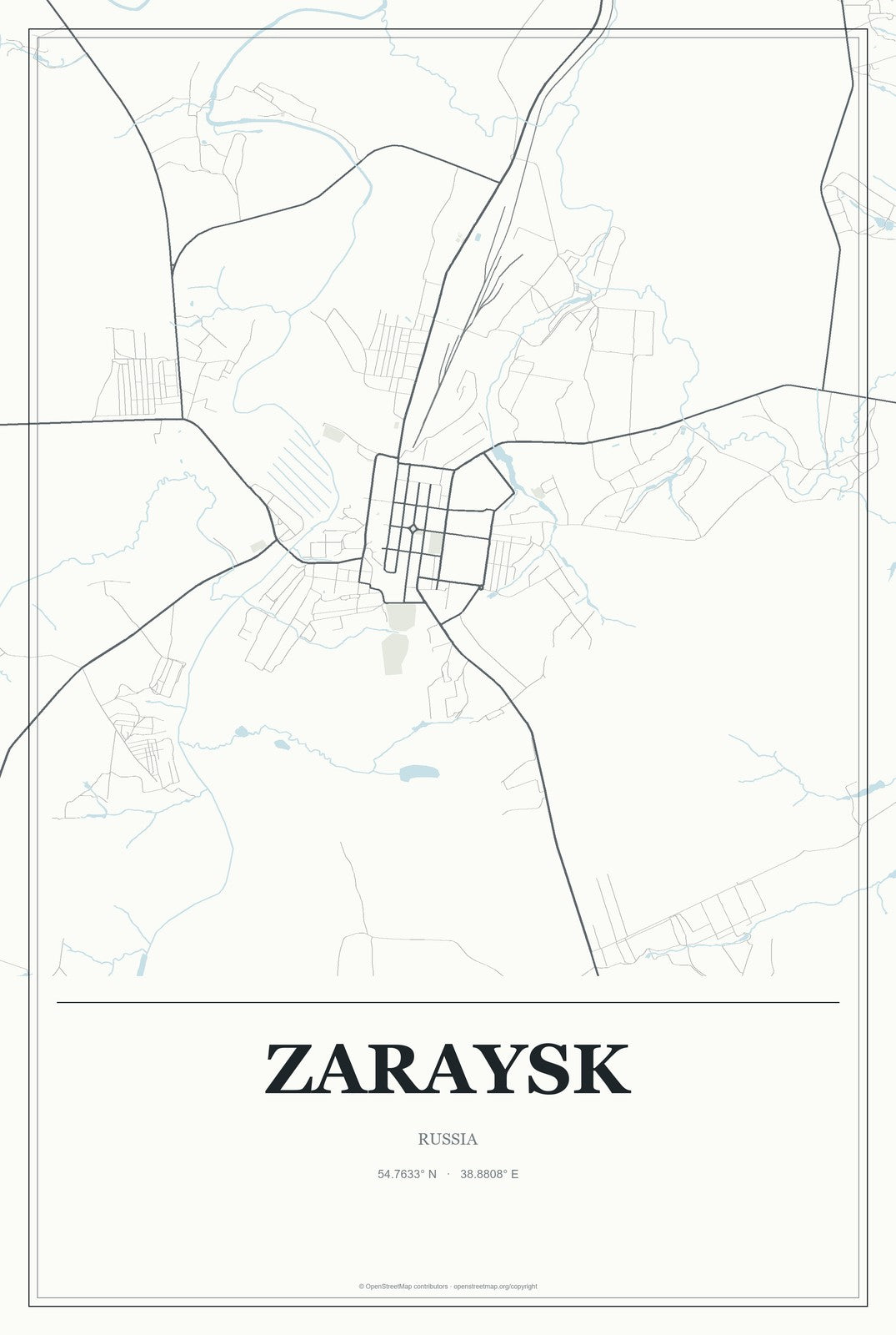 Zaraysk, Russia City Map Aluminum Sign in Gallery Air style