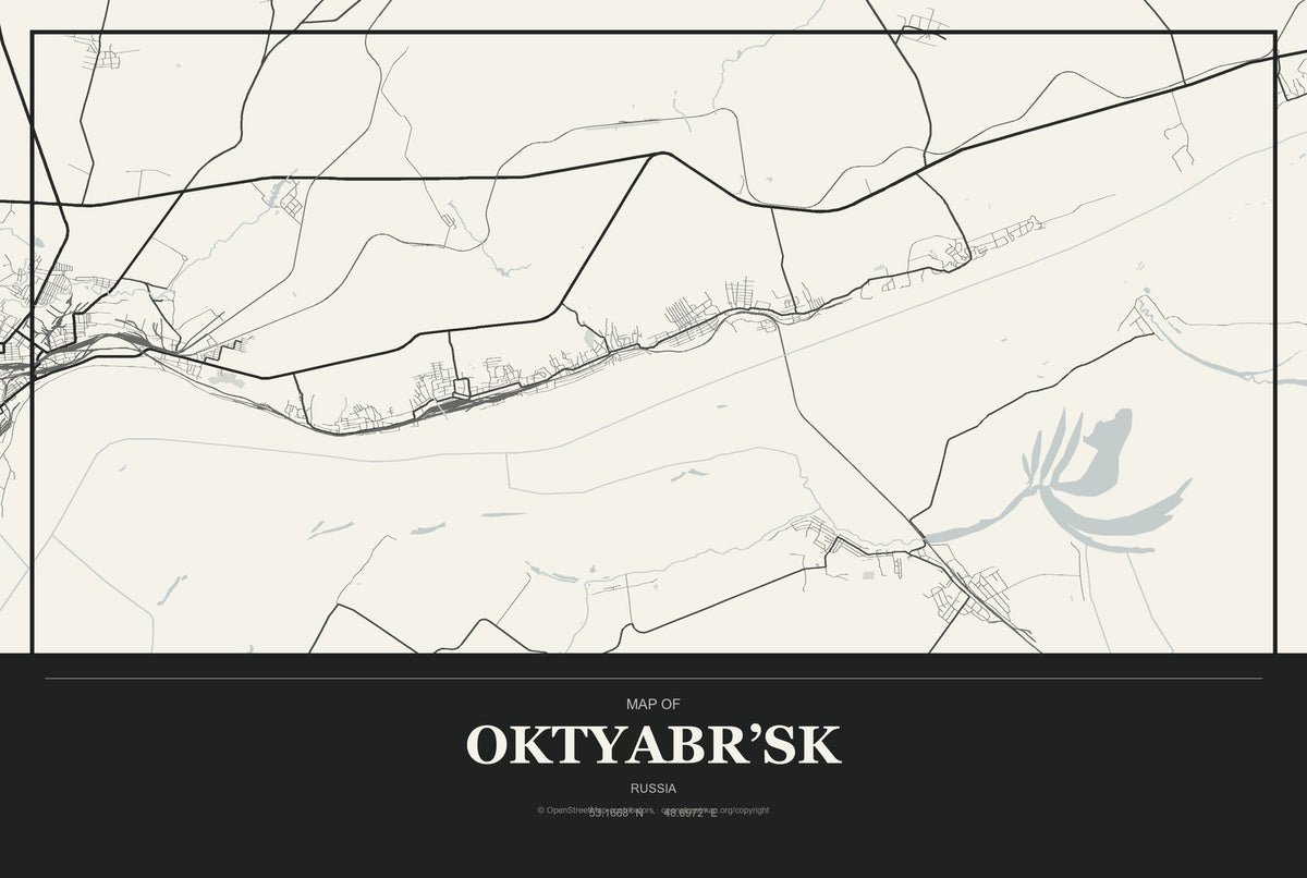 Oktyabr’sk, Russia City Map Aluminum Sign in Museum Plaque style