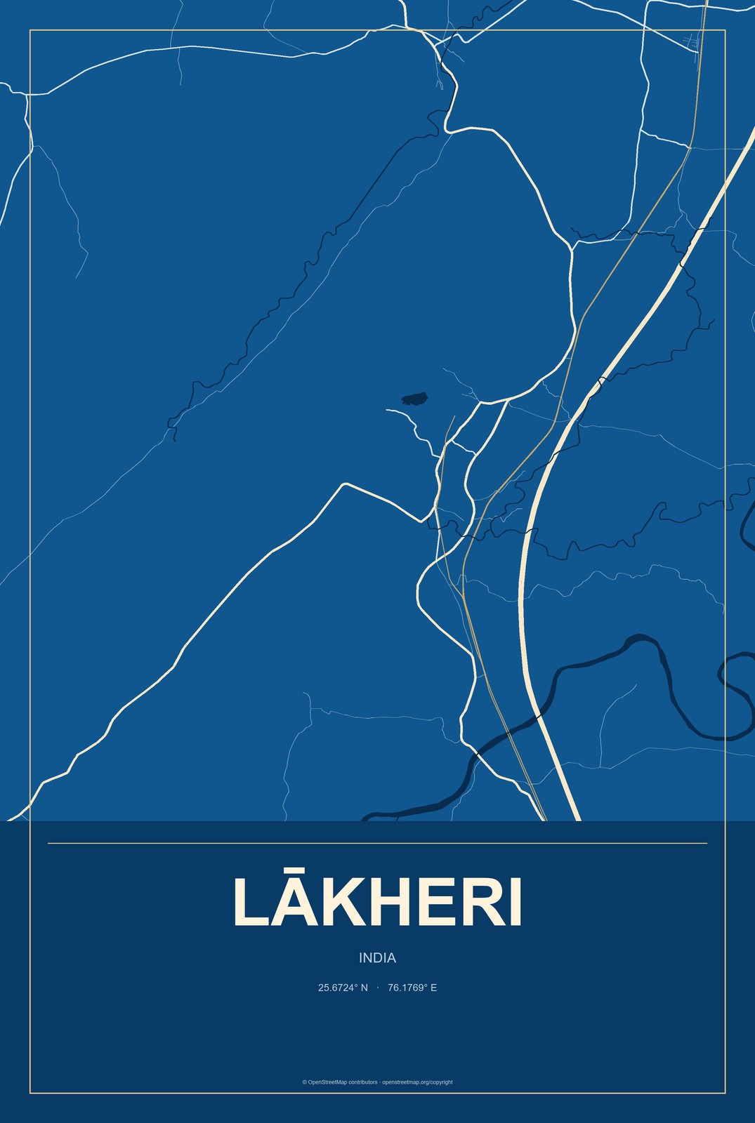Lākheri, India City Map Aluminum Sign in Harbor Cobalt style