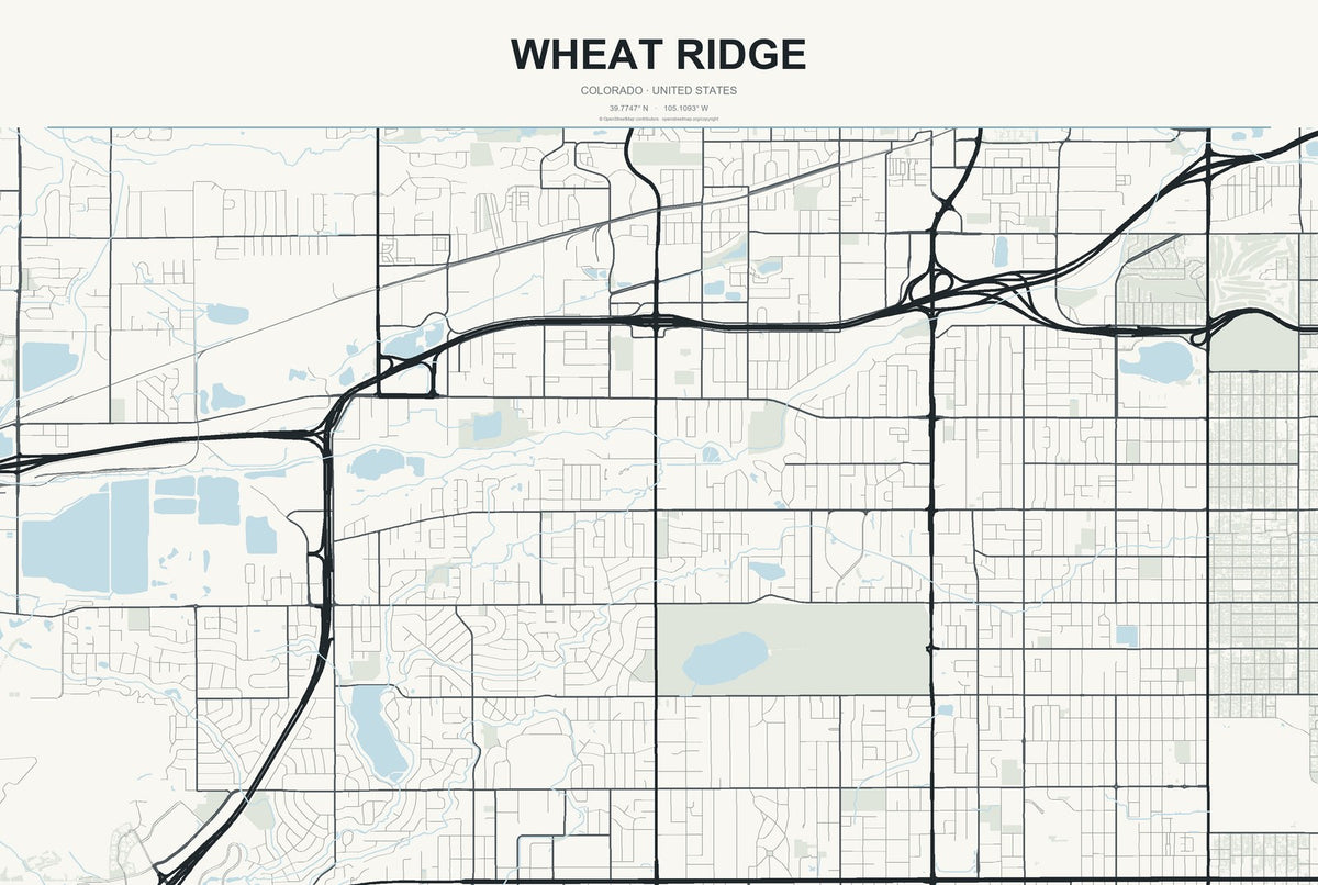 Wheat Ridge, Colorado City Map Aluminum Sign in Headline Atlas style