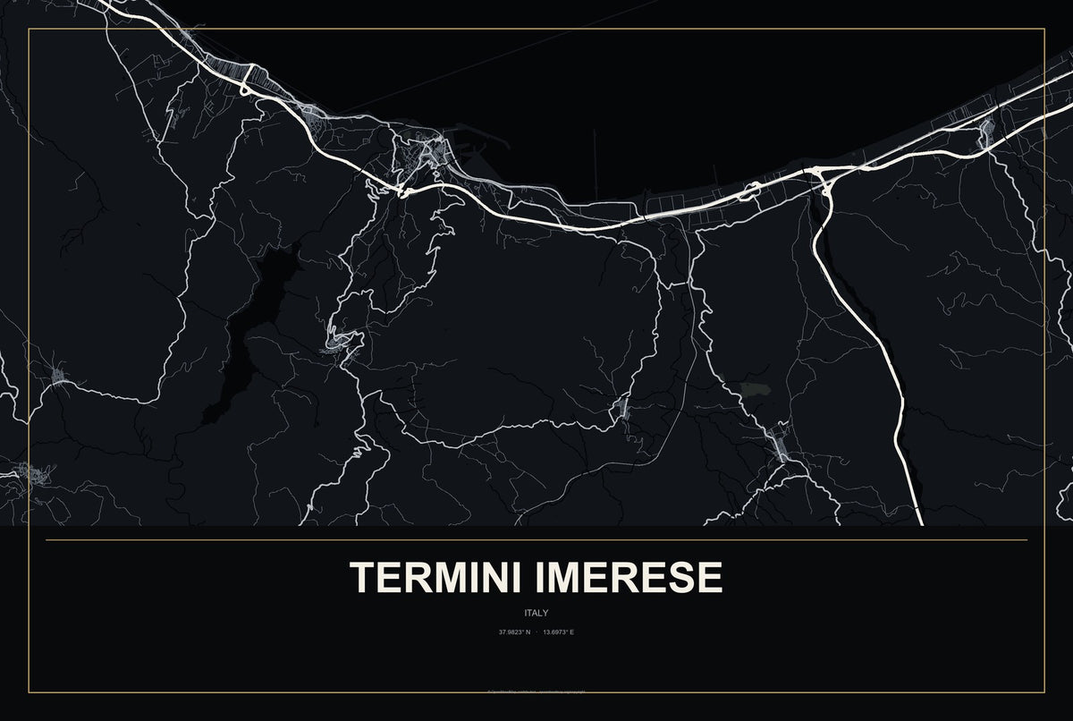 Termini Imerese, Italy City Map Aluminum Sign in Metropolitan Noir style