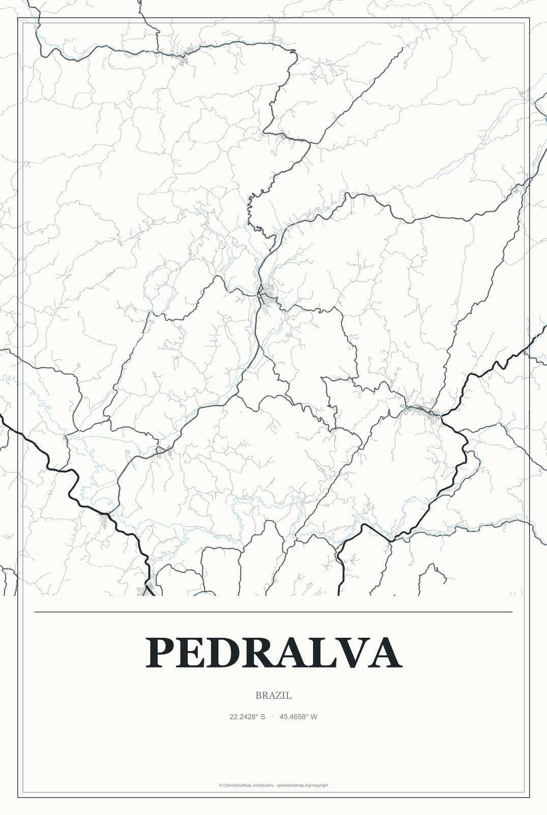 Pedralva, Brazil City Map Aluminum Sign in Gallery Air style
