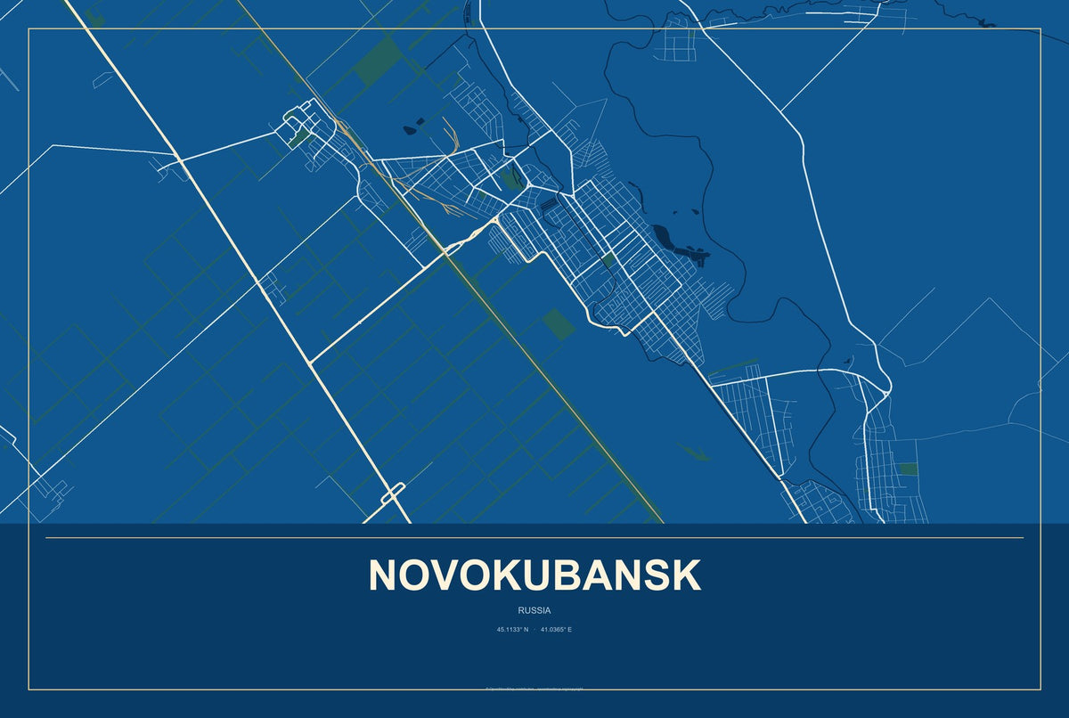 Novokubansk, Russia City Map Aluminum Sign in Harbor Cobalt style