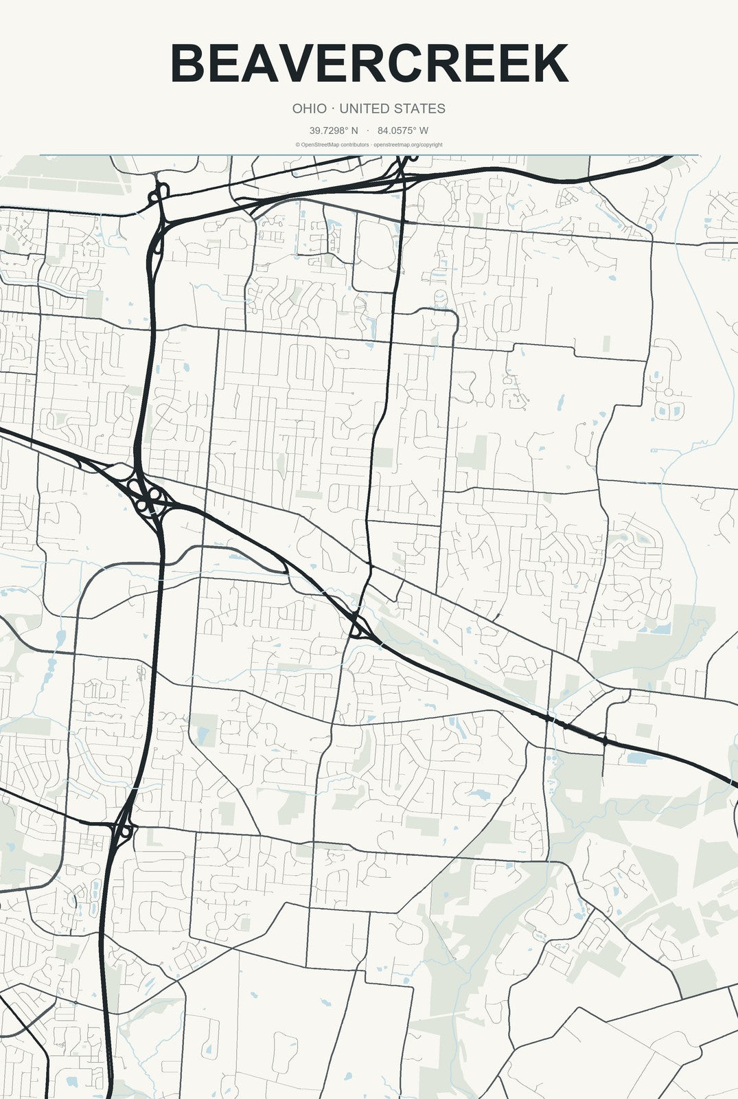 Beavercreek, Ohio City Map Aluminum Sign in Headline Atlas style