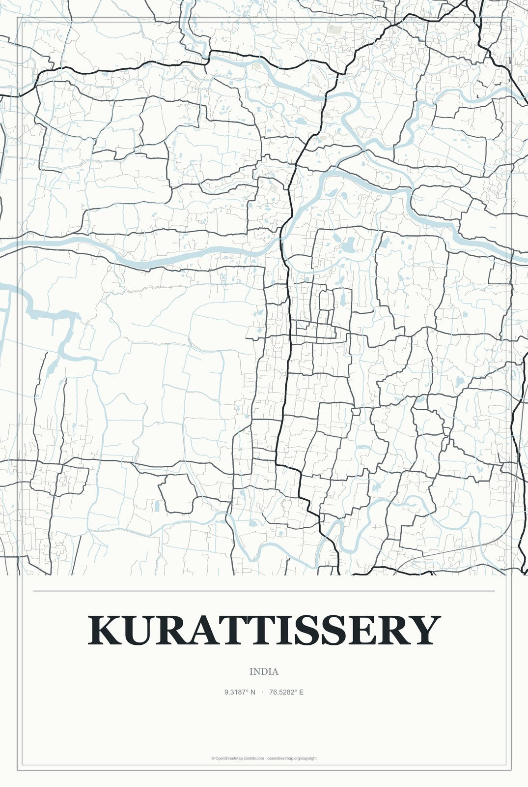 Kurattissery, India City Map Aluminum Sign in Gallery Air style