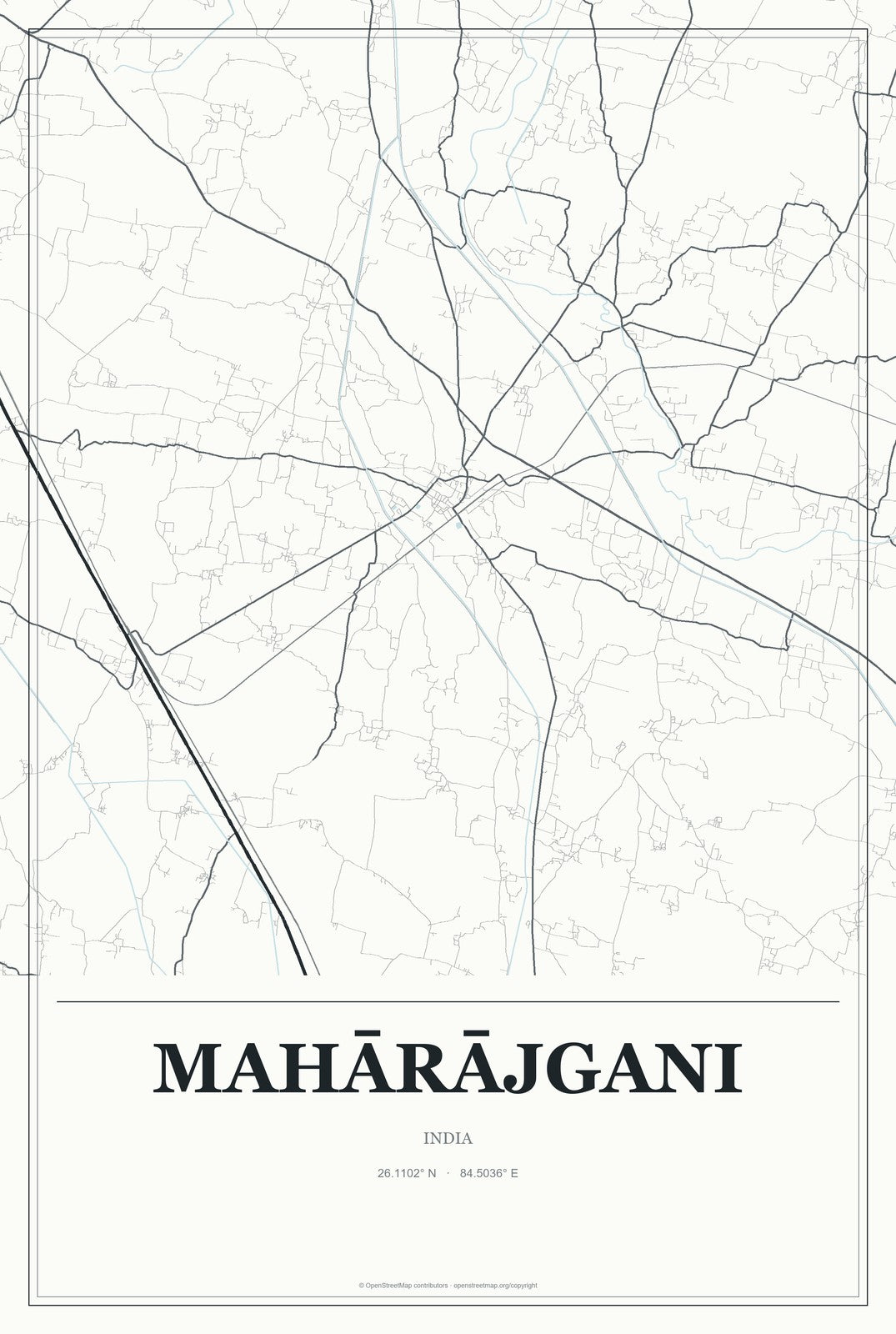 Mahārājgani, India City Map Aluminum Sign in Gallery Air style