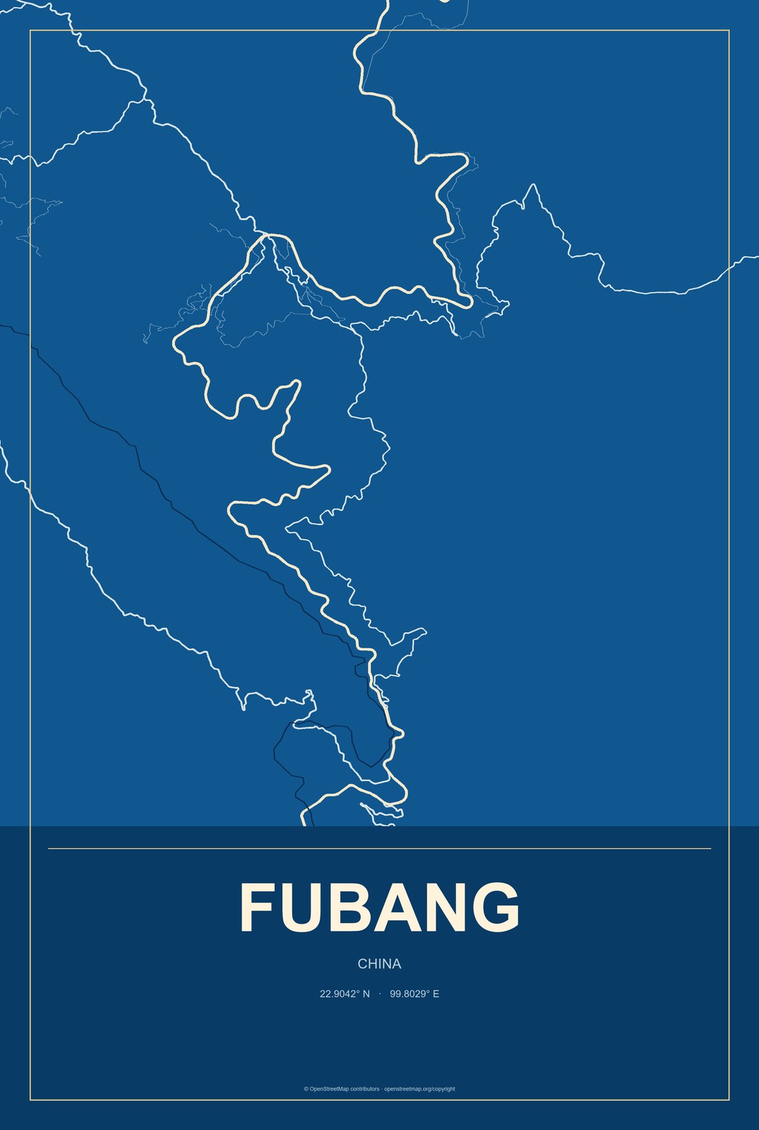 Fubang, China City Map Aluminum Sign in Harbor Cobalt style