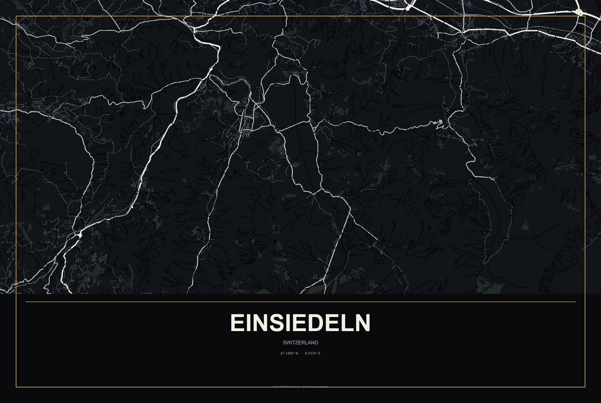 Einsiedeln, Switzerland City Map Aluminum Sign in Metropolitan Noir style