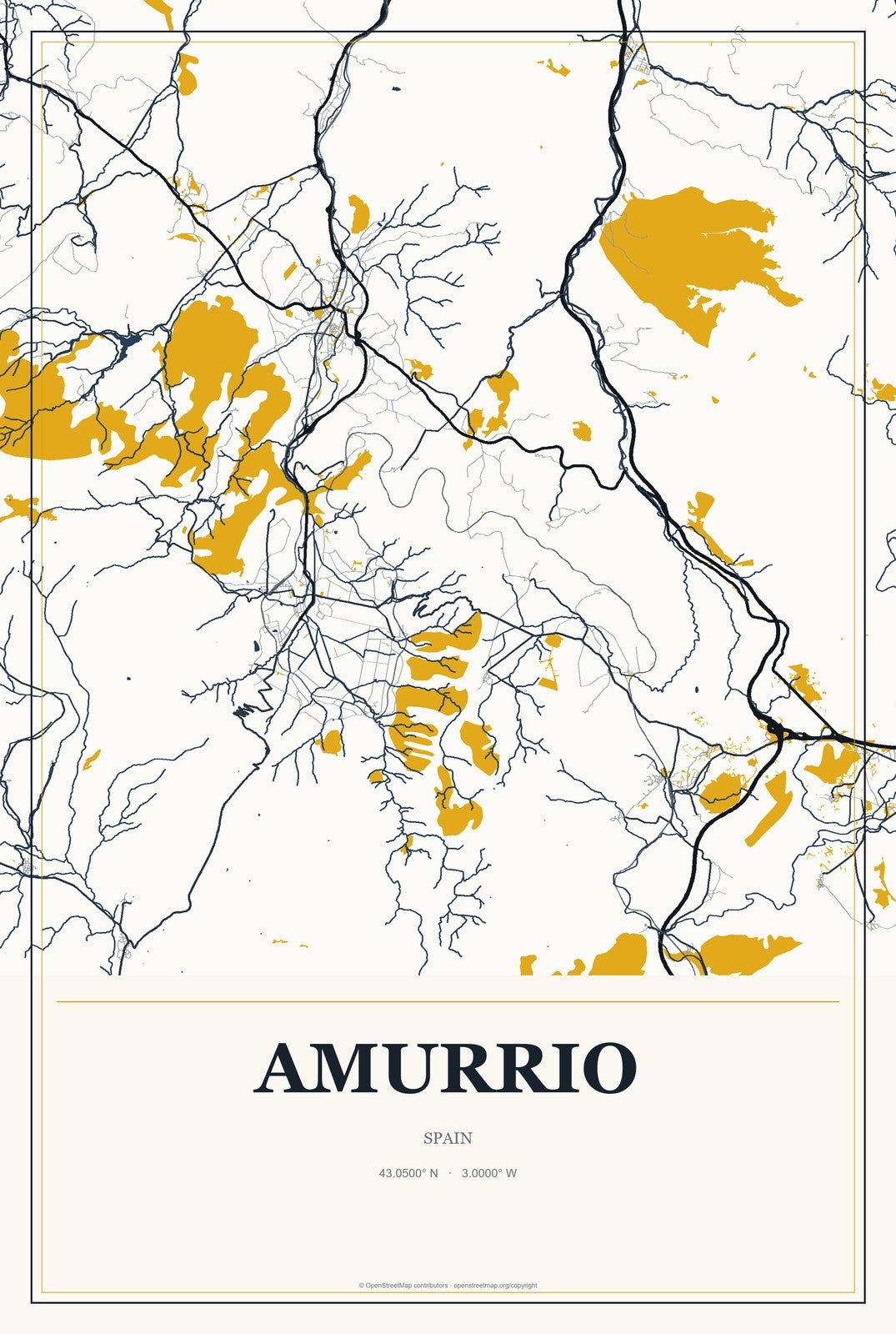 Amurrio, Spain City Map Aluminum Sign in Citrine Modern style