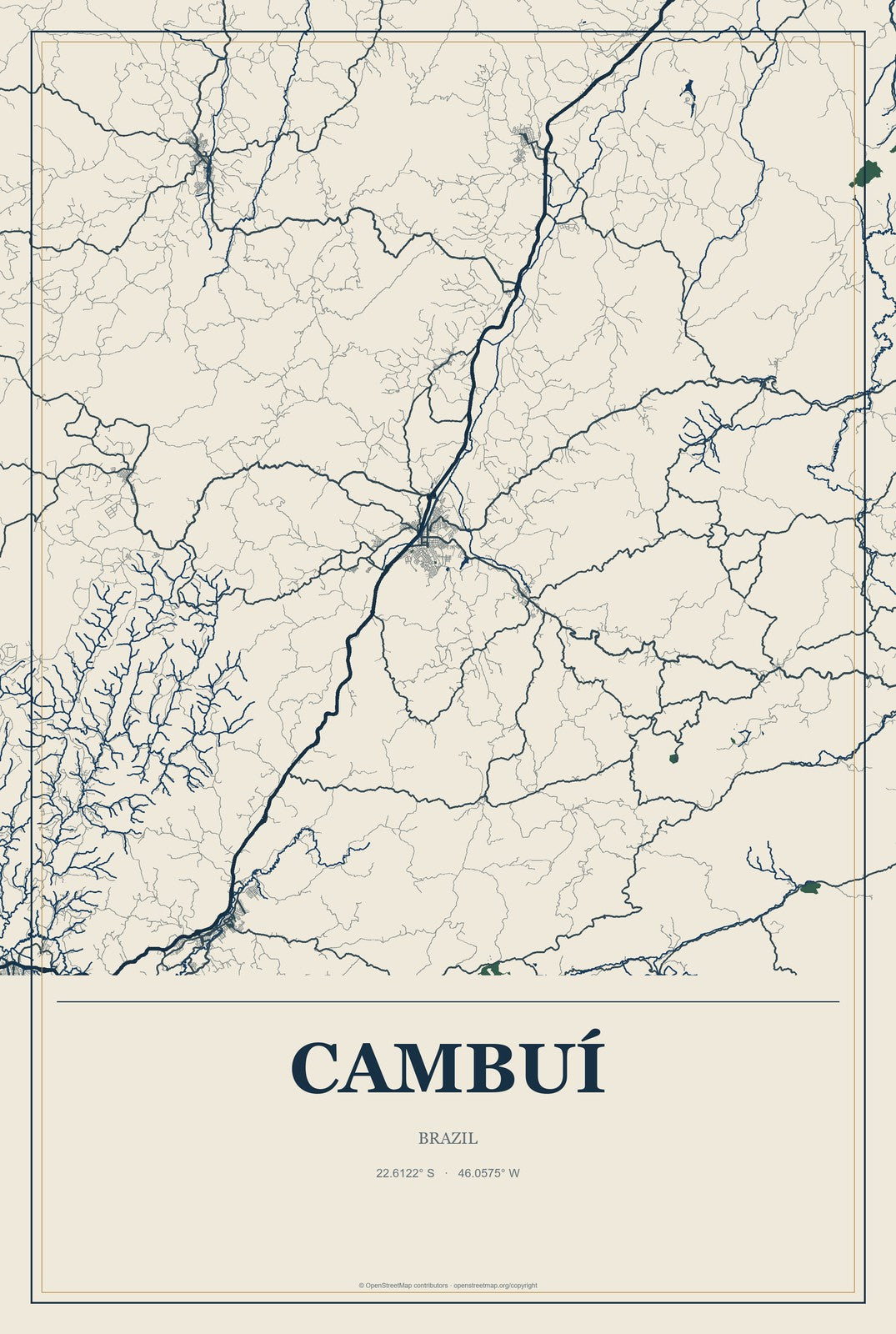 Cambuí, Brazil City Map Aluminum Sign in Coastal Cutout style