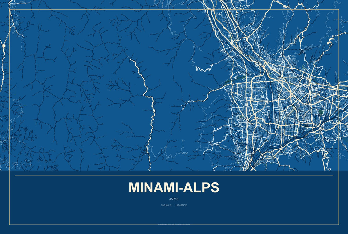 Minami-Alps, Japan City Map Aluminum Sign in Harbor Cobalt style