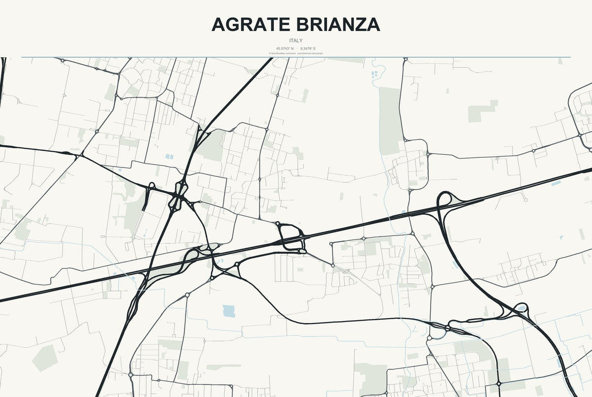 Agrate Brianza, Italy City Map Aluminum Sign in Headline Atlas style