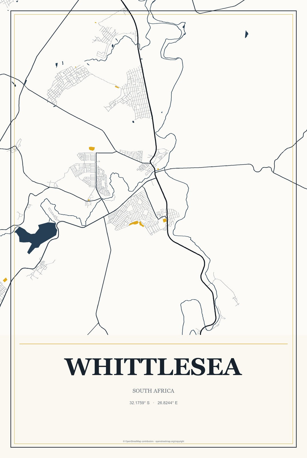 Whittlesea, South Africa City Map Aluminum Sign in Citrine Modern style