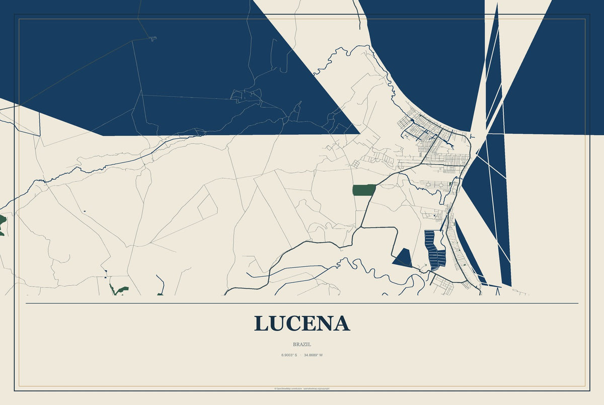 Lucena, Brazil City Map Aluminum Sign in Coastal Cutout style