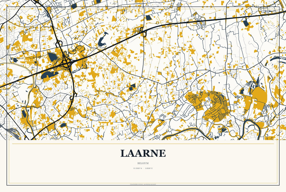 Laarne, Belgium City Map Aluminum Sign in Citrine Modern style