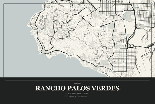 Rancho Palos Verdes, California City Map Aluminum Sign in Museum Plaque style