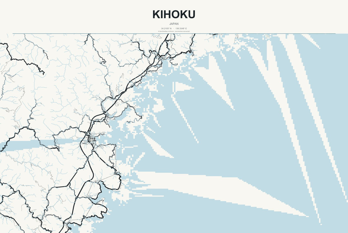 Kihoku, Japan City Map Aluminum Sign in Headline Atlas style
