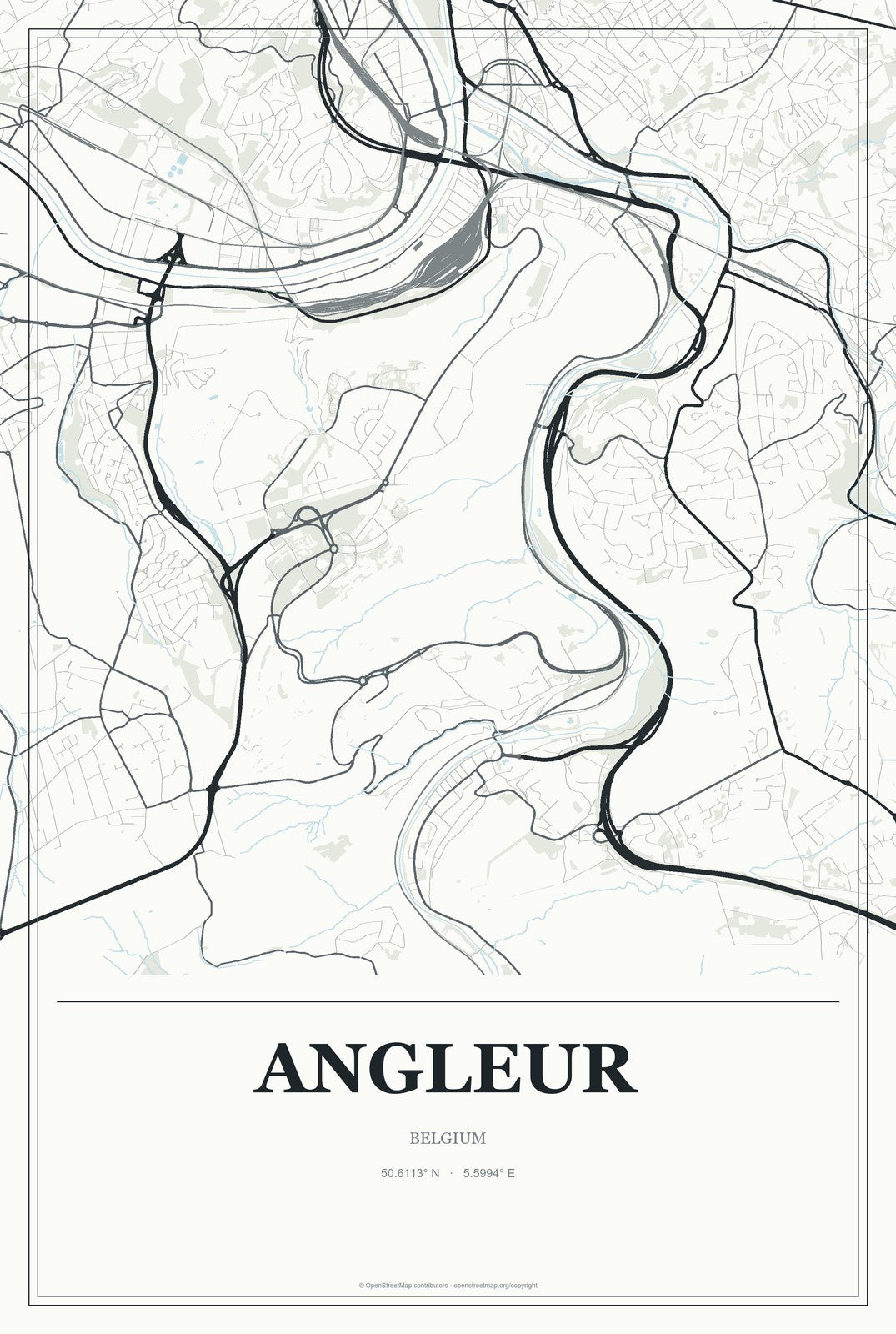 Angleur, Belgium City Map Aluminum Sign in Gallery Air style