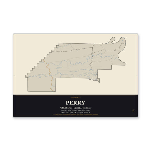Perry County, Arkansas Map Aluminum Sign in Museum Plaque style