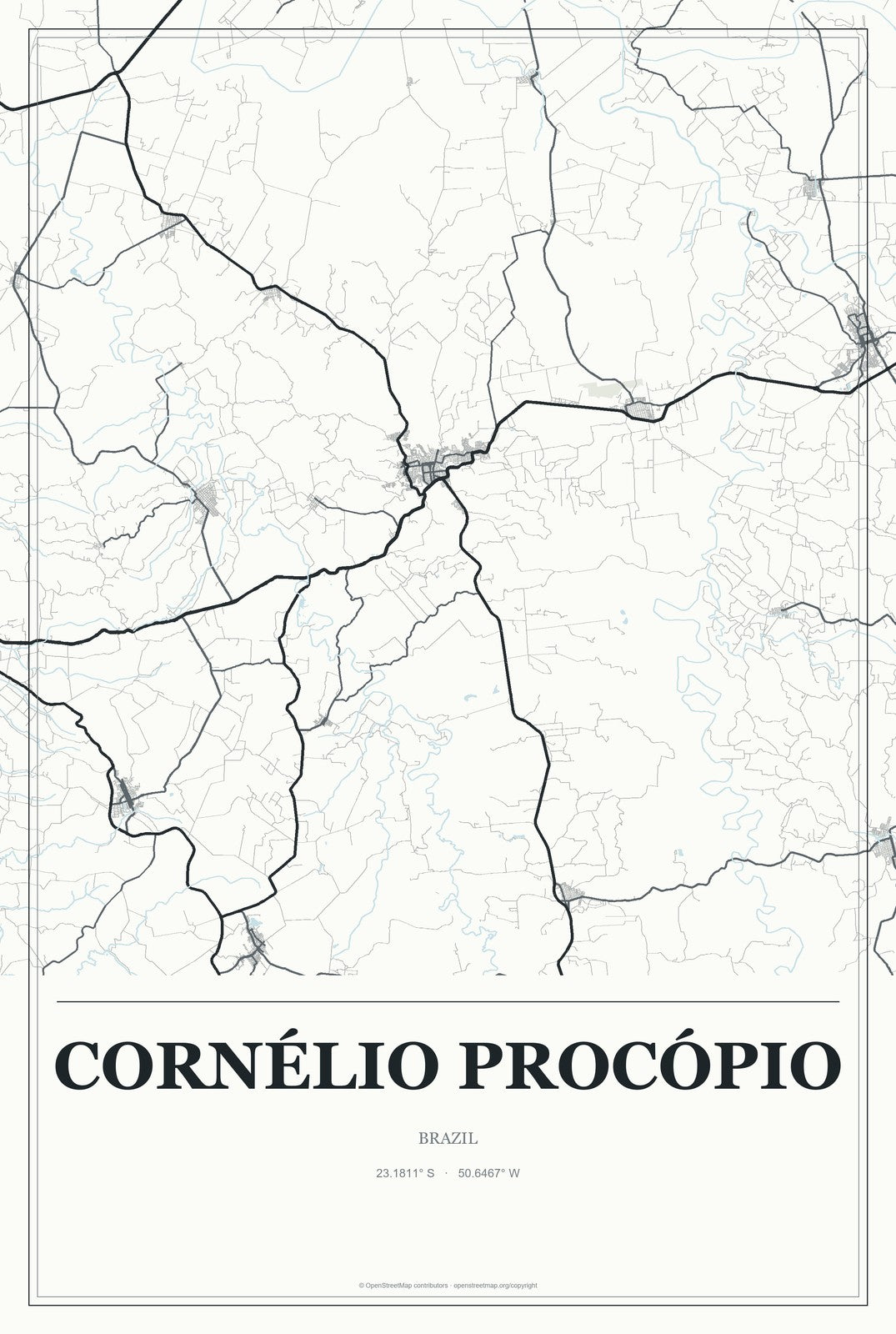 Cornélio Procópio, Brazil City Map Aluminum Sign in Gallery Air style