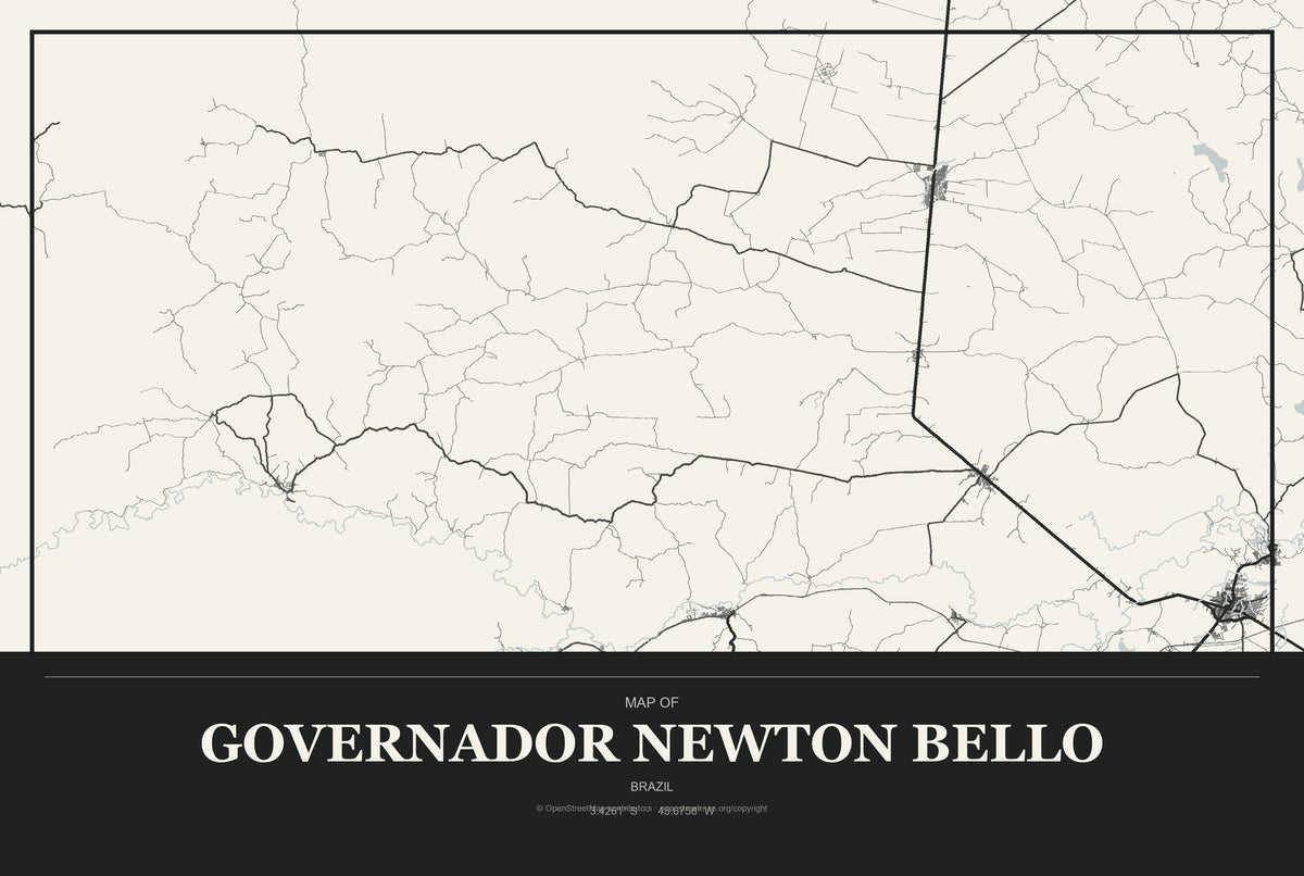 Governador Newton Bello, Brazil City Map Aluminum Sign in Museum Plaque style