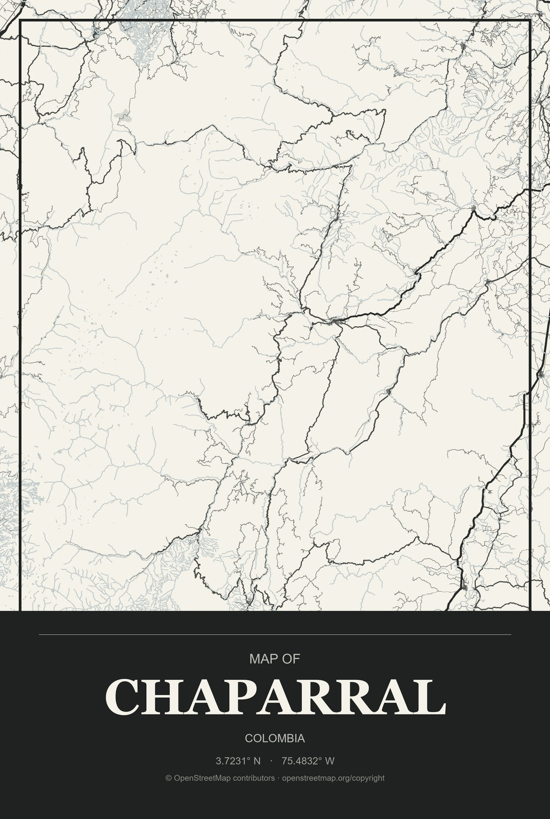 Chaparral, Colombia City Map Aluminum Sign in Museum Plaque style
